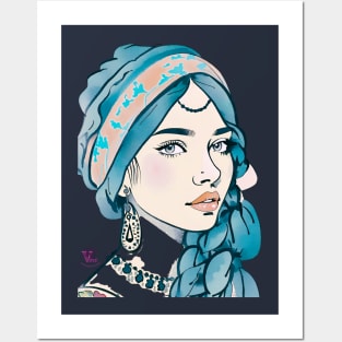 Boho girl in blue Posters and Art